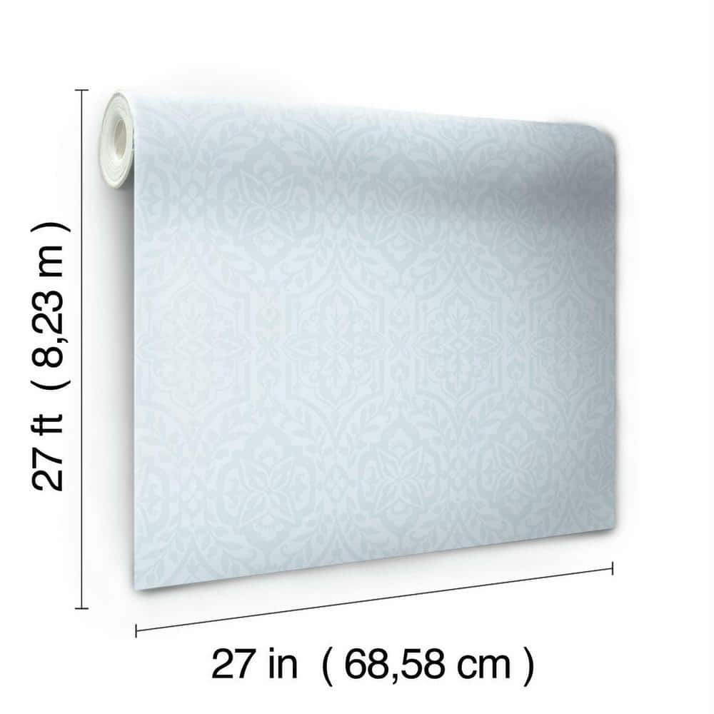 Blue Embossed Damask Removable Wallpaper Roll