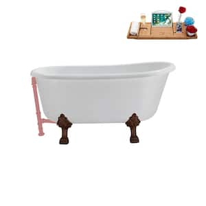 57 in. x 29.5 in. Acrylic Clawfoot Soaking Bathtub in Glossy White with Matte Oil Rubbed Bronze Clawfeet and Pink Drain