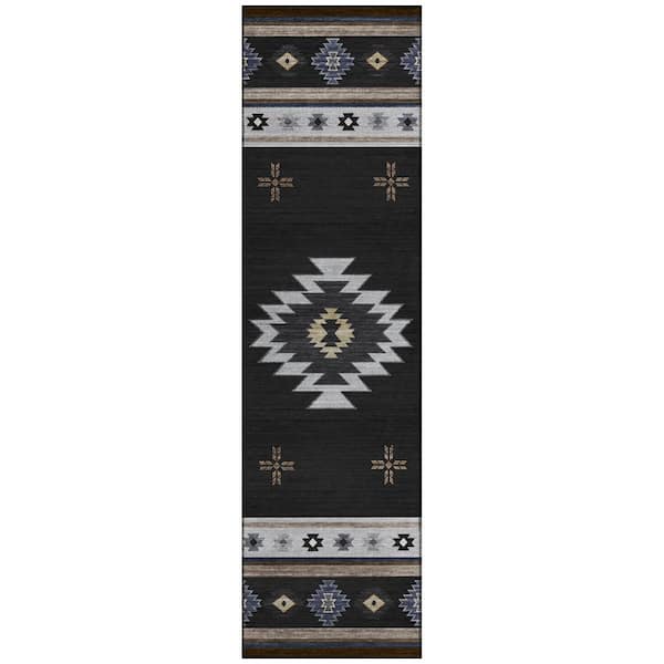 Sonora Black 2 ft. 3 in. x 7 ft. 6 in. Geometric Indoor/Outdoor Area Rug