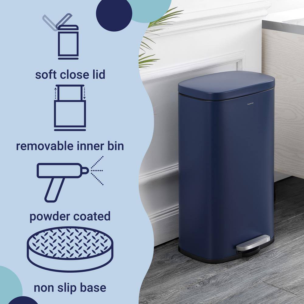 Denim Blue Stainless Steel 8-Gallon Step Trash Can