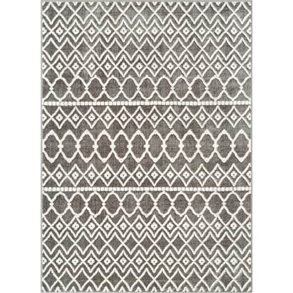 Well Woven Antalia Hira Grey 7 ft. 10 in. x 10 ft. 6 in. Moroccan Trellis Geometric High-Low Area Rug