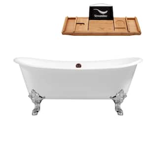 72 in. Cast Iron Clawfoot Non-Whirlpool Bathtub in Glossy White, Matte Oil Rubbed Bronze Drain, Polished Chrome Clawfeet