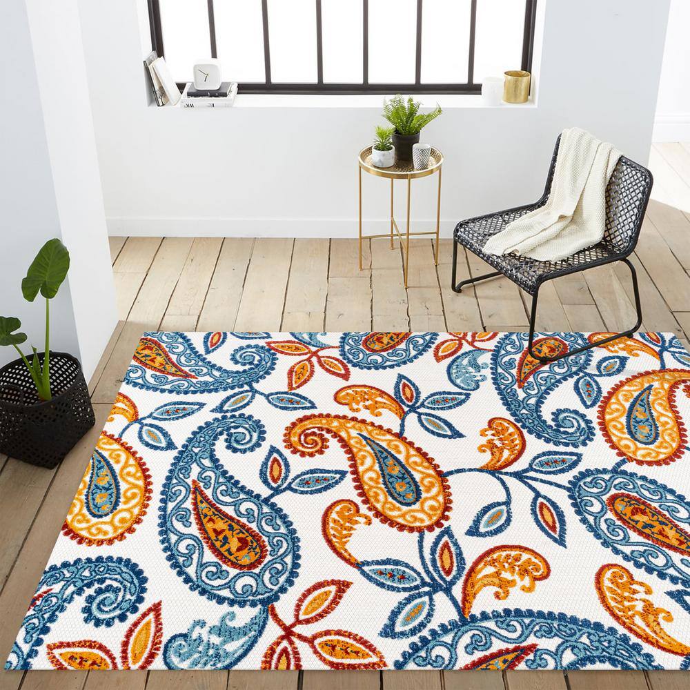 Julien Paisley Orange and Blue Indoor/Outdoor Area Rug