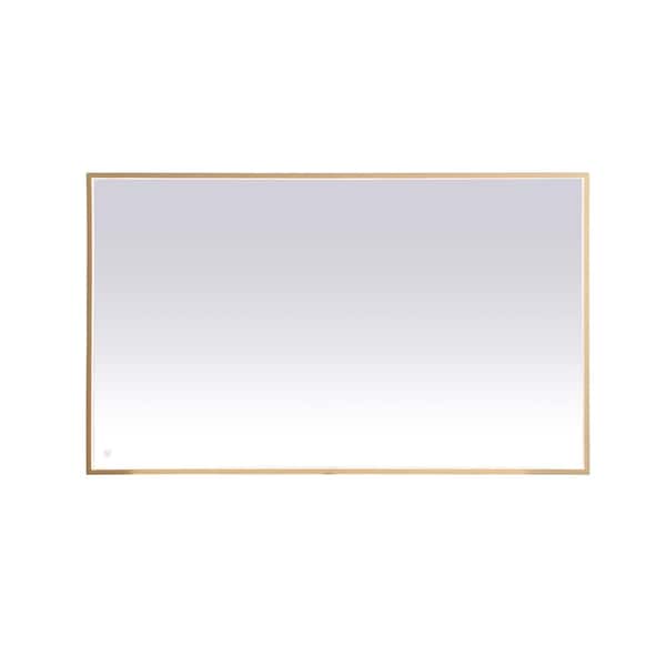 Unbranded Timeless Home 60 in. W x 36 in. H Modern Rectangular Aluminum Framed LED Bathroom Vanity Mirror in Brass
