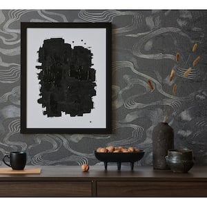 Kumano Collection Black Abstract Flow Design Pearlescent Finish Non-Pasted Vinyl on Non-Woven Wallpaper Roll