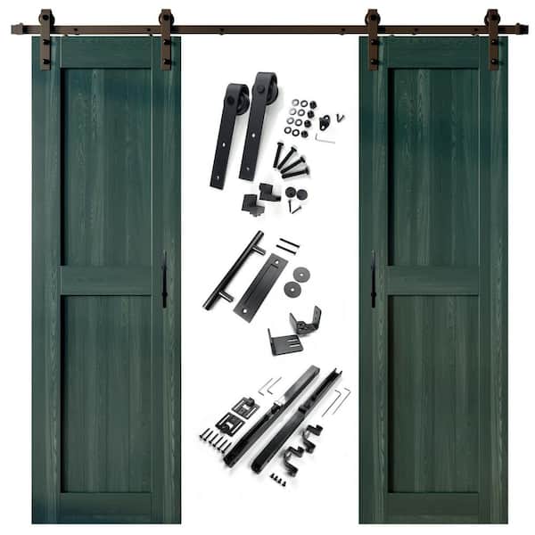 HOMACER 28 in. x 84 in. H-Frame Royal Pine Double Pine Wood Interior Sliding Barn Door with Hardware Kit Non-Bypass
