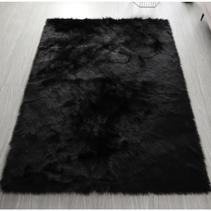 Black 7 ft. x 5 ft. Ultra Soft Fluffy Faux Fur Sheepskin Area Rug