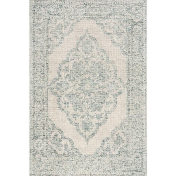 Padma Lakshmi X Rugs Istanbul Hand-Tufted Ornate Border Wool-Blend Teal 9 ft. x 12 ft. Indoor Area Rug