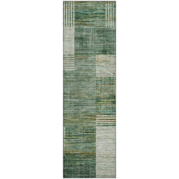 Mayfield Premium Machine Washable Abstract AMF2149 Teal 2 ft. x 7 ft. Runner Rug