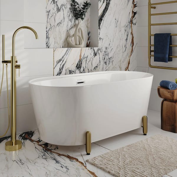Swiss Madison Monaco 59 in. x 30 in. Freestanding Soaking Bathtub with Reversible Drain and Brushed Gold Stand