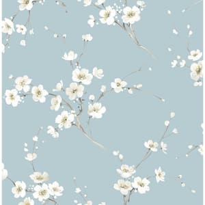 Blue Cherry Blossoms Vinyl Peel and Stick Wallpaper Roll (Covers 30.75 sq. ft.)