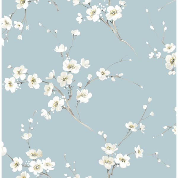 CASA MIA Blue Cherry Blossoms Vinyl Peel and Stick Wallpaper Roll (Covers 30.75 sq. ft.)