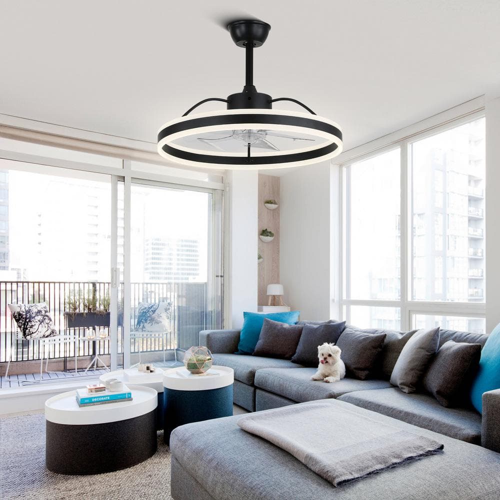 24" Black Modern Smart Ceiling Fan with Dimmable LED Light