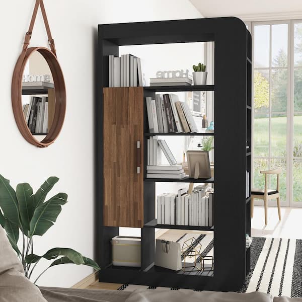 Furniture of America Baltra 70.87 in. Black 13-Shelf Standard Bookcase with  Door YNJ-20803C1 - The Home Depot
