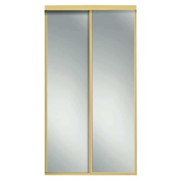 Contractors Wardrobe 48 in. x 81 in. Concord Bright Gold Aluminum Frame Mirrored Interior Sliding Closet Door