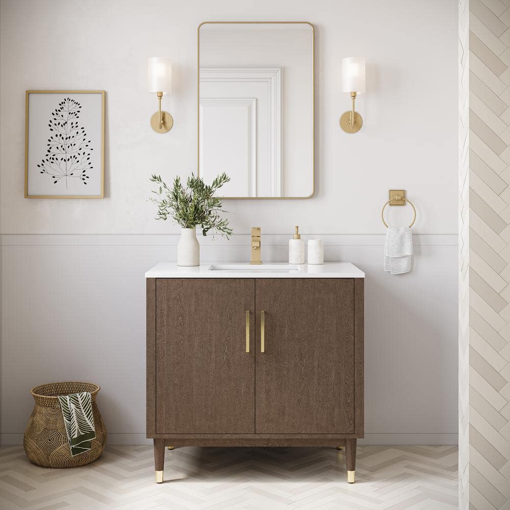 Sawyer 36" Mocha Birch Solid Wood Freestanding Bathroom Vanity Cabinet