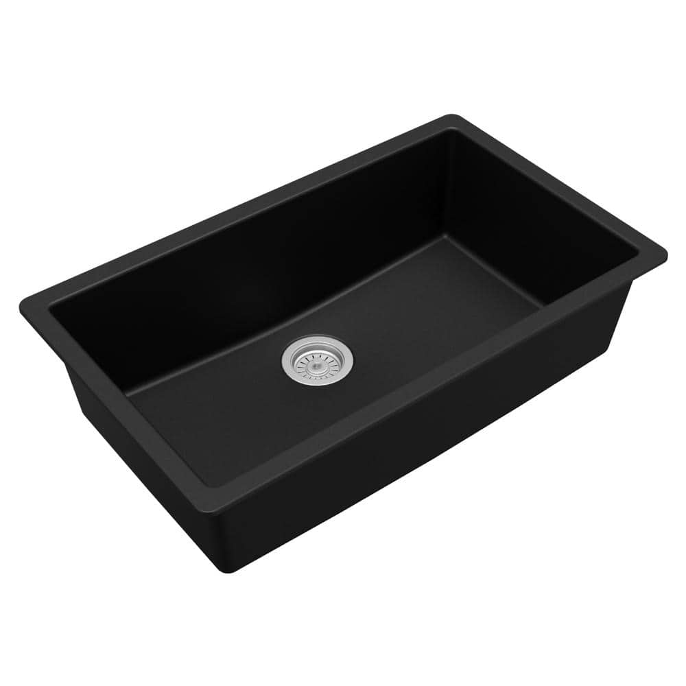 Black Quartz Composite Large Single Bowl Undermount Kitchen Sink