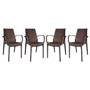 Kent Plastic Outdoor Dining Arm Chair in Brown (Set of 4)