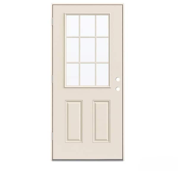JELD-WEN 32 in. x 80 in. 9 Lite Primed Steel Prehung Right-Hand Inswing Entry Door