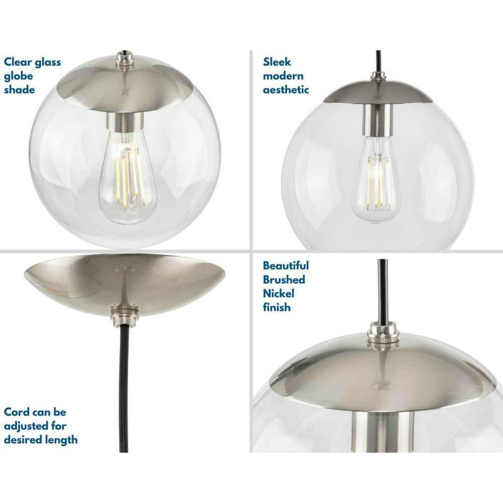 Brushed Nickel 10" Globe Pendant Light with Clear Glass Shade