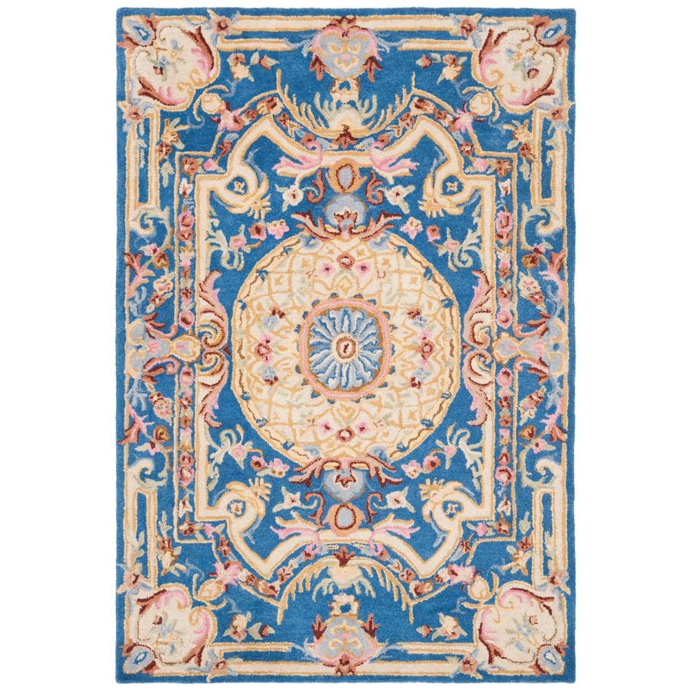 Hand-Tufted Blue and Ivory Wool Rectangular Area Rug, 4' x 6'