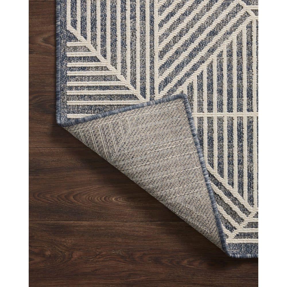 Modern Denim and Ivory Geometric Low-Pile Area Rug