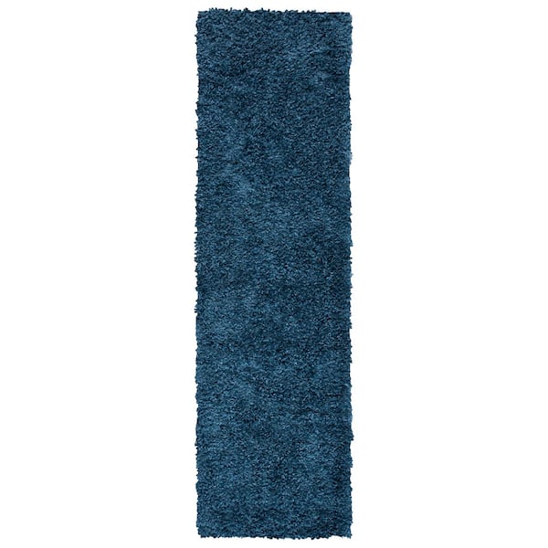 August Shag Navy 2 ft. x 13 ft. Solid Runner Rug