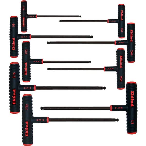 Power-T Handle Ball-Hex Key Allen Wrench- 9-Pieces Set SAE Inch Sizes 5/64 in. - 1/4 in. - 9 in.
