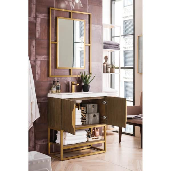 James Martin Vanities Columbia 31.5 in. W x 15.38 in. D x 16.88 in. H Single  Bath Vanity in Latte Oak with White Glossy Resin Top 388V31.5LTORGDWG - The  Home Depot