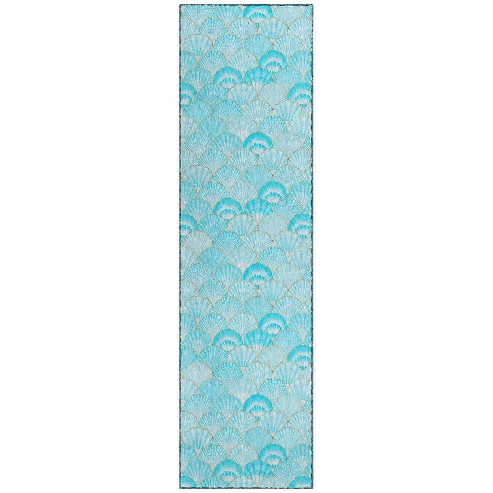 Surfside Blue 2 ft. 3 in. x 7 ft. 6 in. Geometric Indoor/Outdoor Area Rug