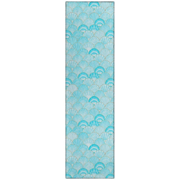 Addison Rugs Surfside Blue 2 ft. 3 in. x 7 ft. 6 in. Geometric Indoor/Outdoor Area Rug