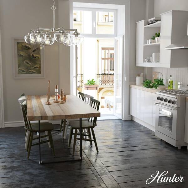 Hunter Saddle Creek 6-Light Brushed Nickel Schoolhouse Chandelier