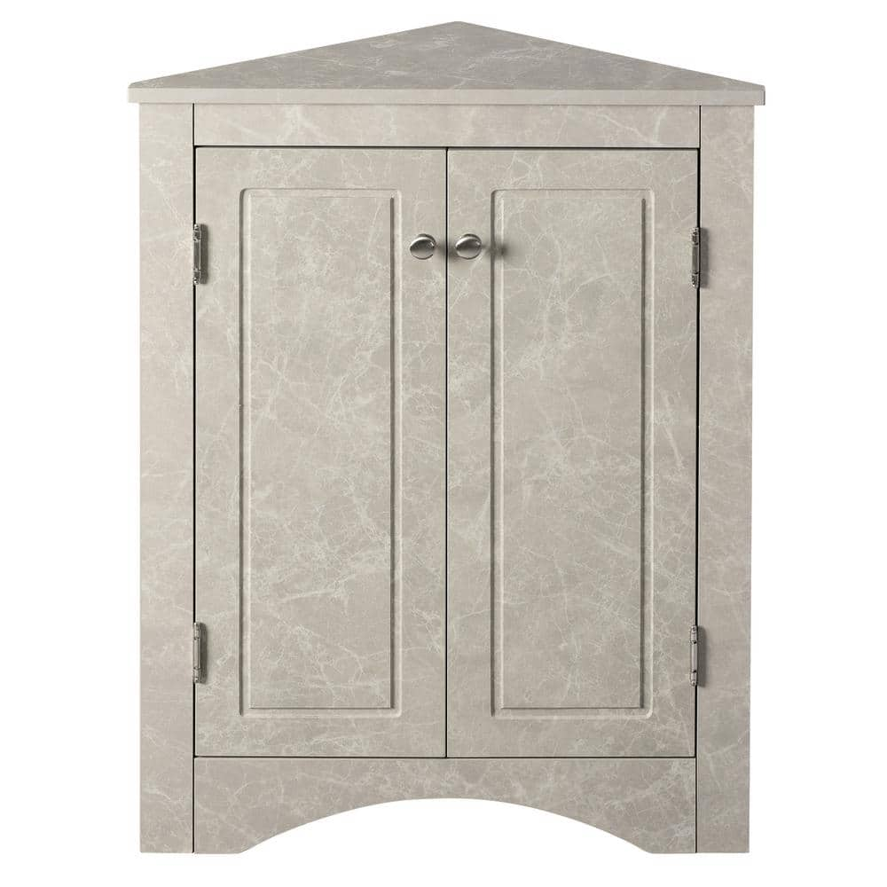 FUNKOL 17.2 in. W x 17.2 in. D x 31.5 in. H White Marble Triangle Bathroom Freestanding Linen Cabinet with 2 Adjustable Shelves