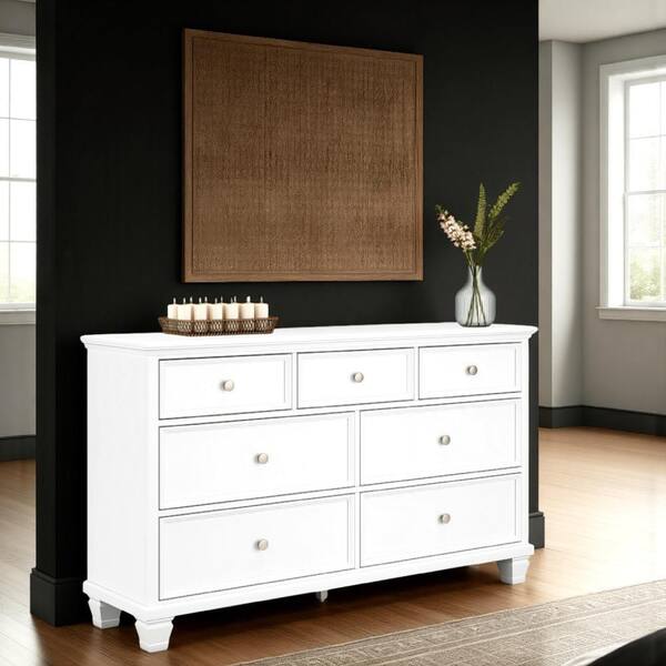 Benjara Heno White 7-Drawer 62.13 in. Wide Dresser Without Mirror