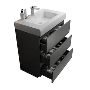 NOBLE 30 in. W x 18 in. D x 25 in. H Single Sink Freestanding Bath Vanity in Gray with Black Solid Surface Top