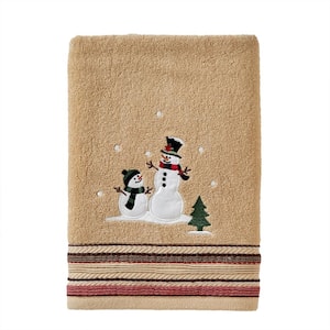 Rustic Plaid Snowman Bath Towel, wheat, cotton