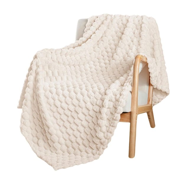 Modern Extra Large Soft Fleece Polyester Ivory Throw Blanket for Couch, Fuzzy Cozy Lightweight for All Season