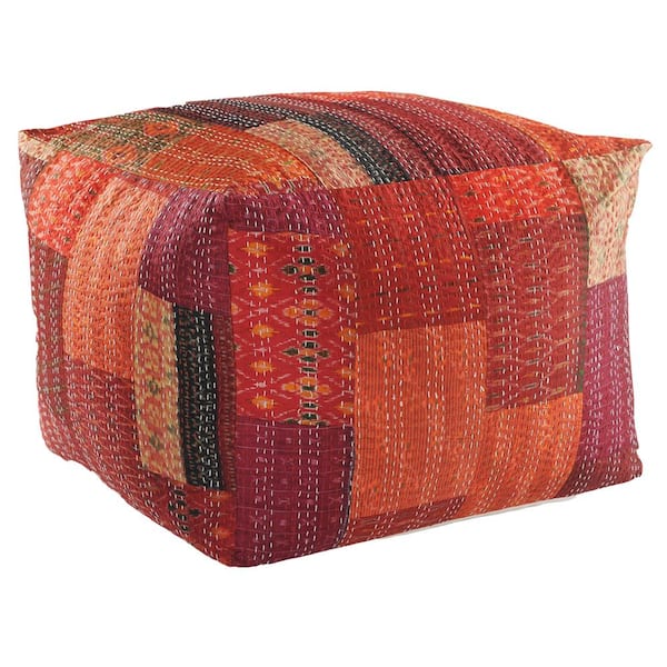 Unbranded Faith Red Patchwork Hand-stitched Cotton Blend Ottoman Pouf