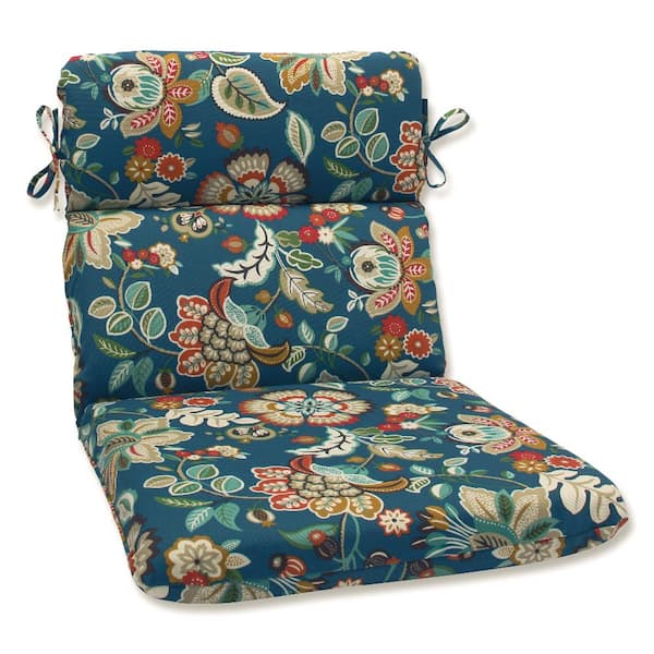 Pillow Perfect Floral Outdoor/Indoor 21 in. W x 3 in. H Deep Seat, 1-Piece Chair Cushion with Round Corners in Blue/Tan Telfair