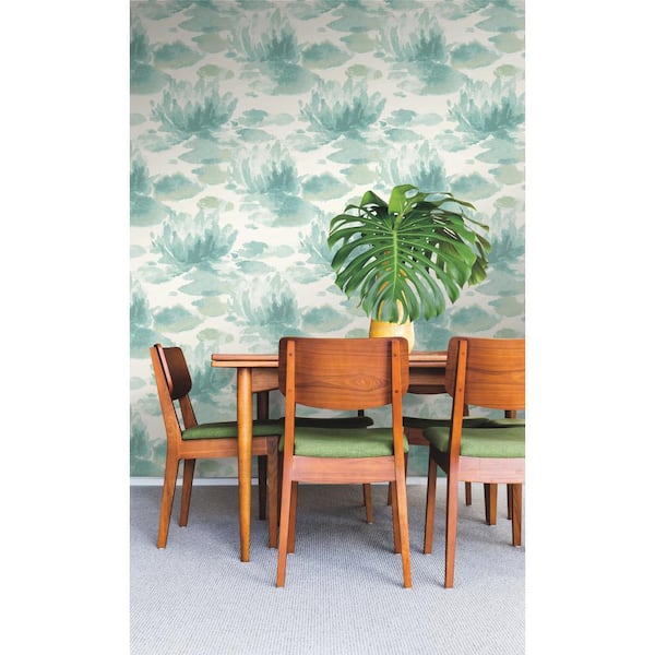 Blue Water Lily Unpasted Paper Matte Wallpaper, 27 in. by 27 ft.