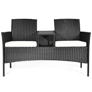 1-Piece Wicker Patio Conversation Set with White Cushions