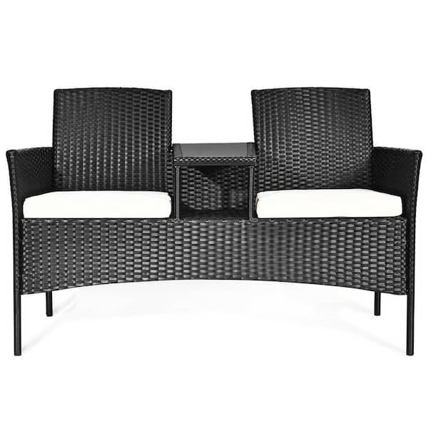 ANGELES HOME 1-Piece Wicker Patio Conversation Set with White Cushions