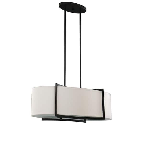 Hampton Bay 3-Light Bronze Trestle Pendant with Cream Fabric Shade