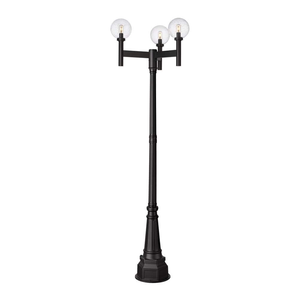 Laurent 3-Light Black Aluminum Hardwired Outdoor Marine Grade Post Light Se