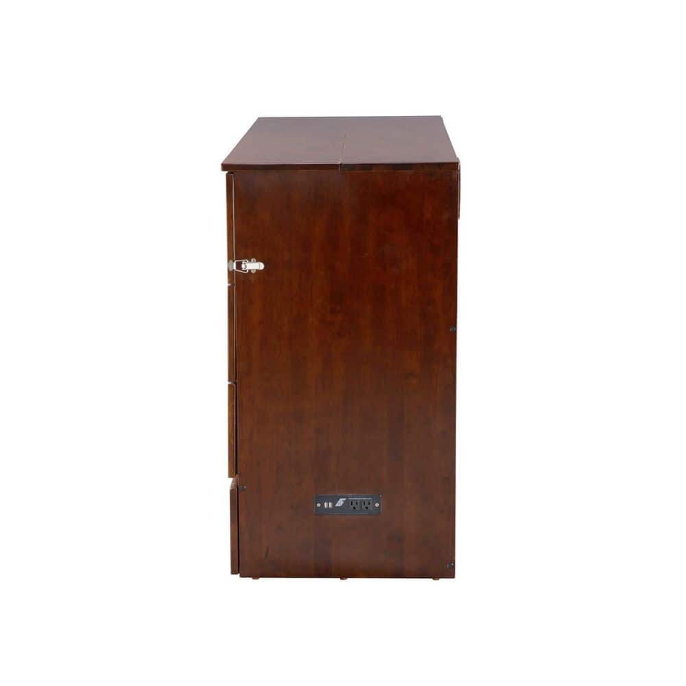 Queen Antique Walnut Murphy Bed Chest with Charging Station