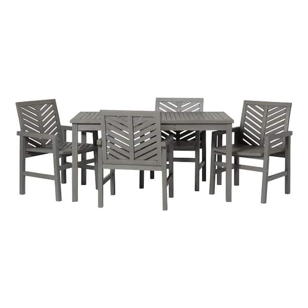 Walker Edison Furniture Company Chevron Grey Wash 5-Piece Wood Outdoor Patio Dining Set