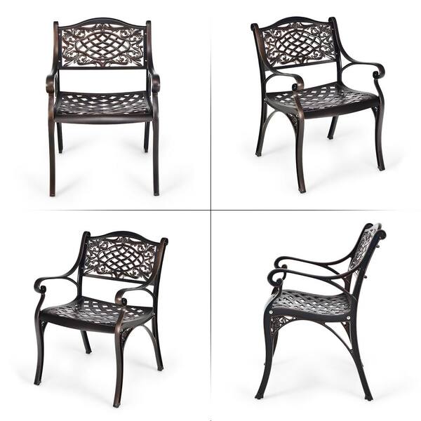 Costway All-Weather Cast Aluminum Armrest Garden Outdoor Dining Chair (Set of 4)
