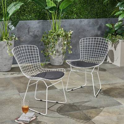 white metal garden chairs