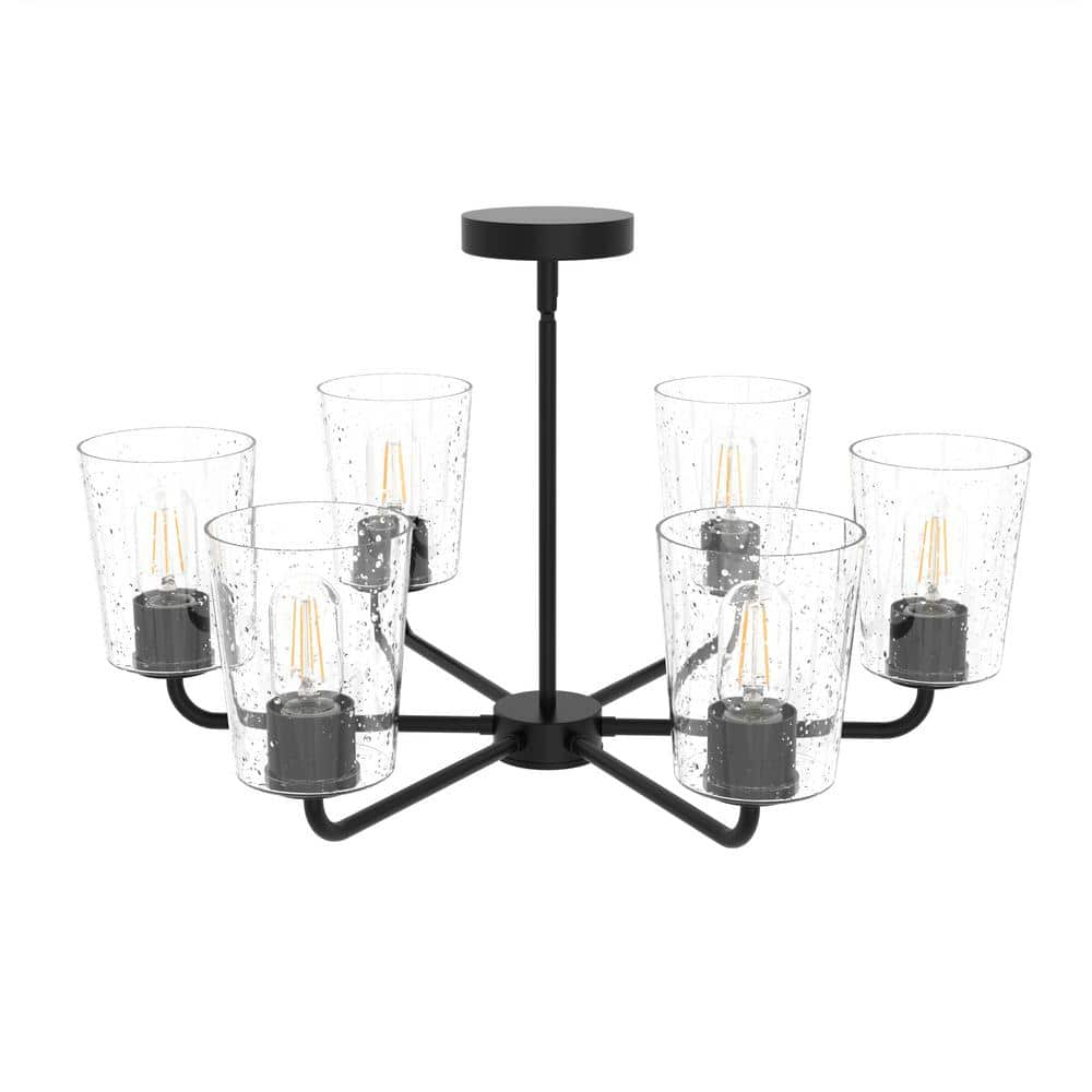YANSUN 28 in. 6-Light Black Modern Semi-Flush Mount Pendant