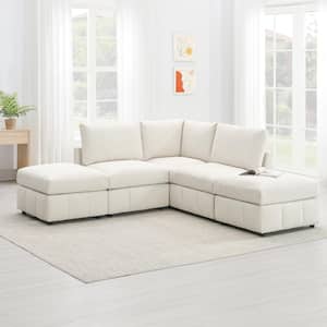 93 in. Armless Cotton Linen Velvet Modular Sectional Sofa in. Beige with 2 Convertible Ottomans, Vertical Stripes